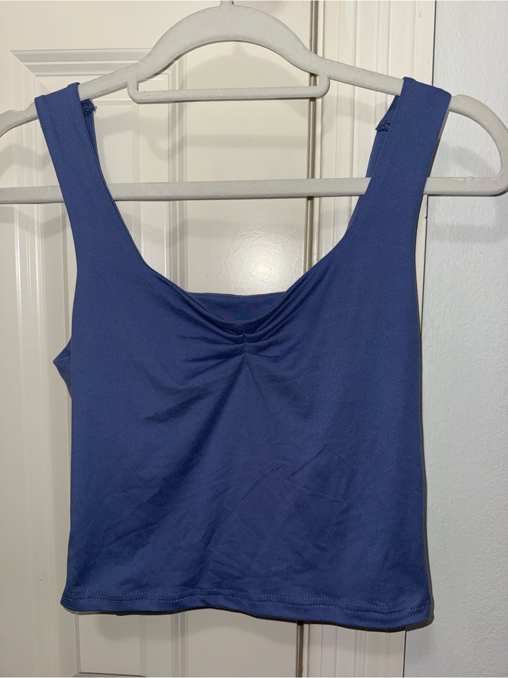 SHEIN Blue Scoop Neck Tank with Front Ruching